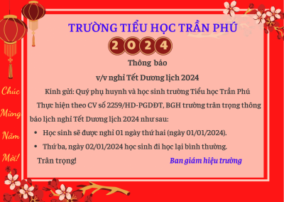 Thông báo lịch nghỉ Tết Dương lịch 2024